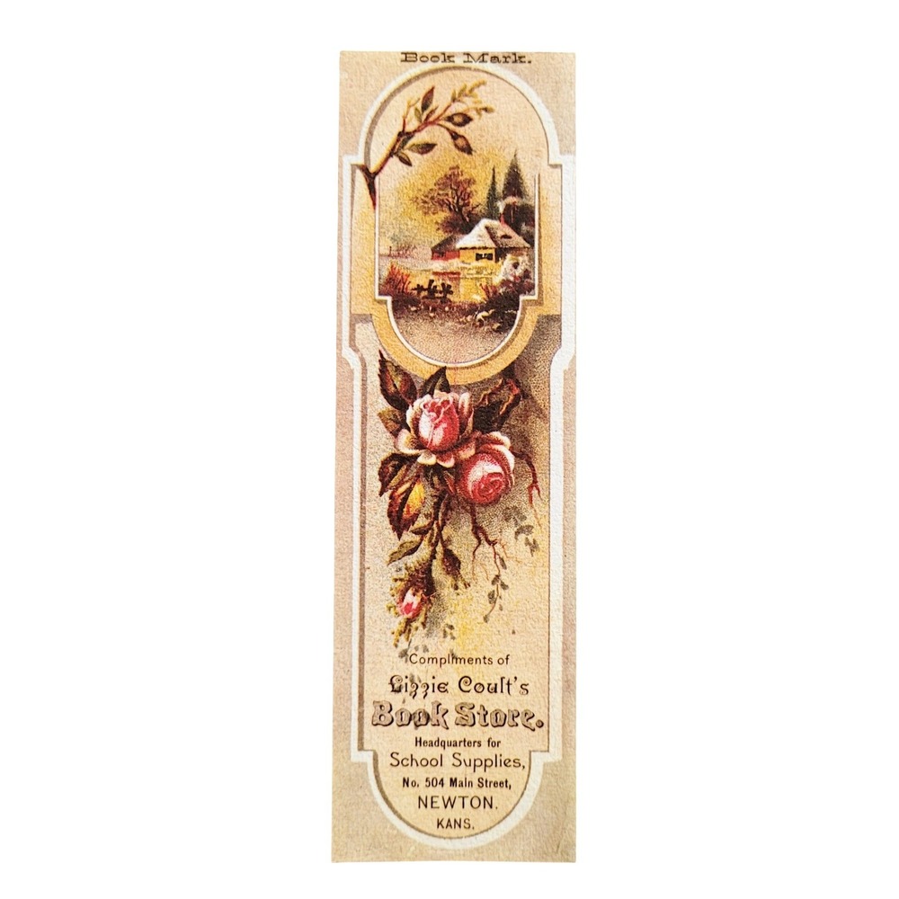 Vintage 70s Lizzie Coult's Book Store Bookmark Evergreen Press- 1800s Newton, KS